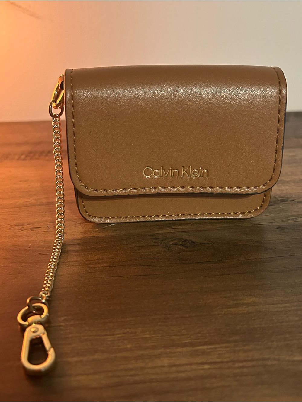 Calvin Klein Brown Change Purse with Gold Chain